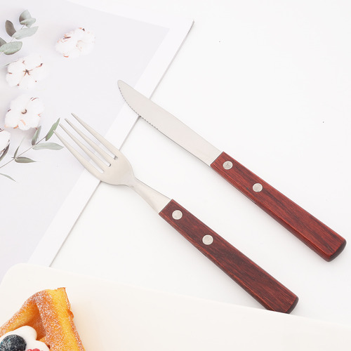 Juego De 12 Tenedores Plateados Con Mango De Madera Natural