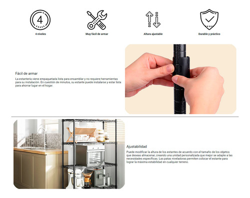Estantería Rack Metálico Decoteam 4 Estantes Ajustable