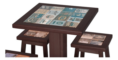 Jogo De Mesa Bar Bistrô C/ Cerâmica Com 4 Banquetas Madeira