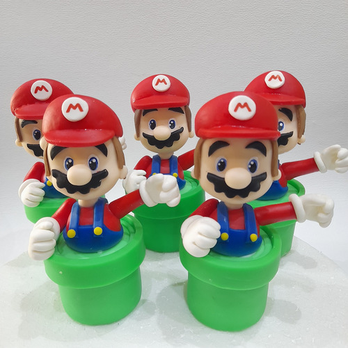 Adorno Torta Super Mario Bros En Tubo Porcelana Fría 