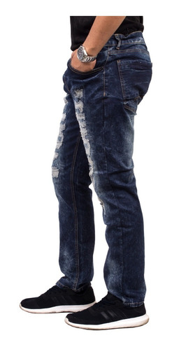 Jeans Azul Oscuro Y Desgastado Para Hombres
