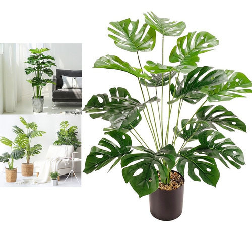Planta Artificial Monstera, 18 Hojas, Decoración Con Maceta,
