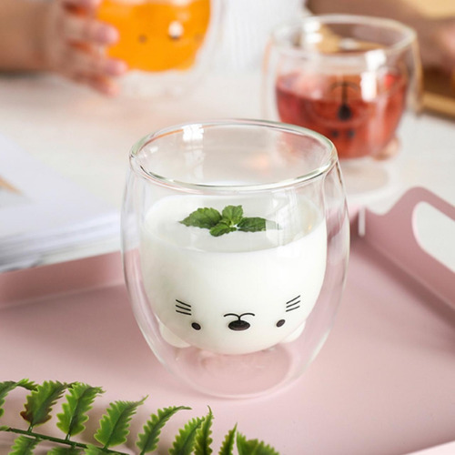 Imagen 2 de 4 de Vaso Doble Vidrio - Gatito