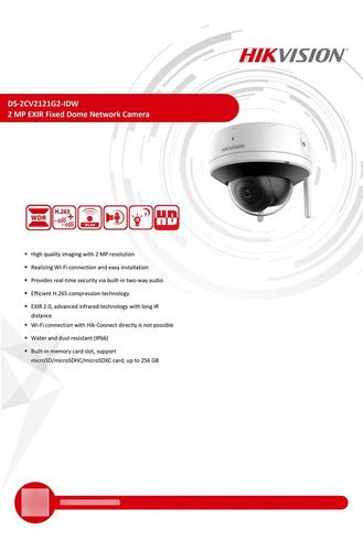 Cámara Domo Ip 2 Mp De 2.8mm, Wifi, Micro Sd, Hikvision