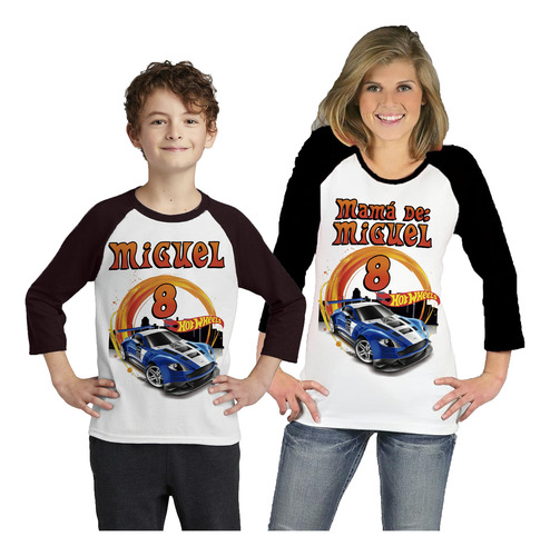 Kit 2 Playeras Raglan 3/4 Hot Wheels Cumpleaños #v95