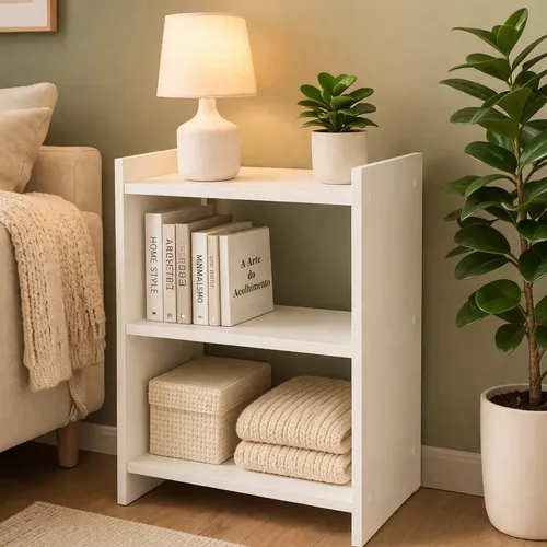 Mesa Mesinha Cabeceira Nicho Moderna Compacta Pequena Quarto Fosco Branco