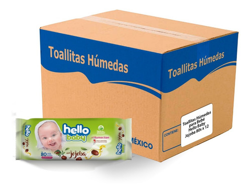 Imagen 1 de 6 de Toallitas Húmedas Hello Baby Jojoba 80 Pz, Caja Con 12 Paq.