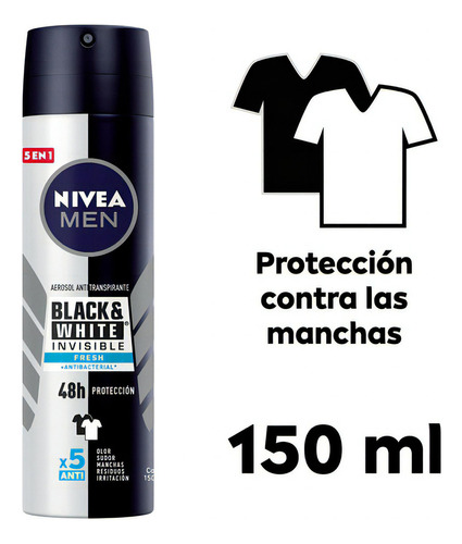Antitranspirante en Aerosol Nivea Men Invisible Black & White Fresh 150ml
