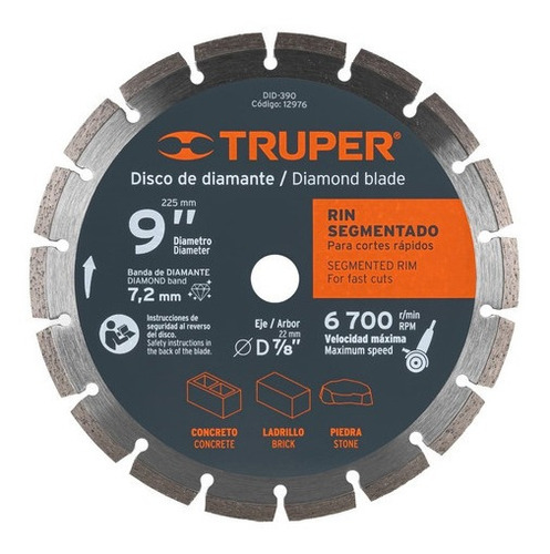 Disco Diamantado 9'' Segmentado Corte Concreto - Truper 
