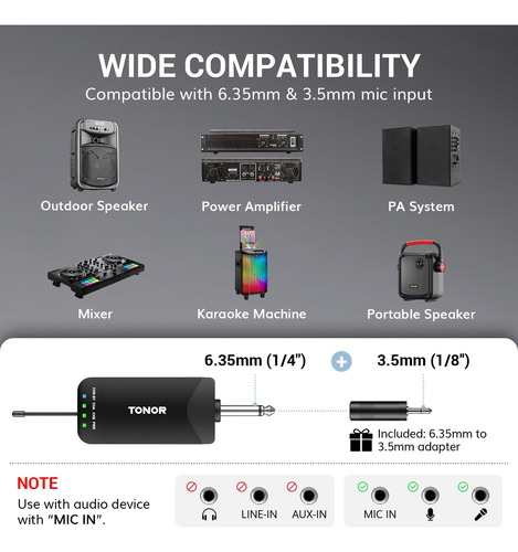 Micrófono Inalámbrico Tonor Tw720 Recargable Bluetooth Uhf
