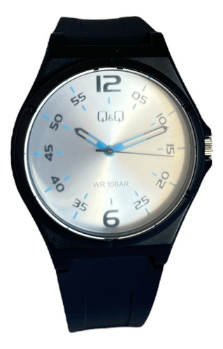 Reloj Q&q Análogo 10bar Silicona Negro Resistente Al Agua