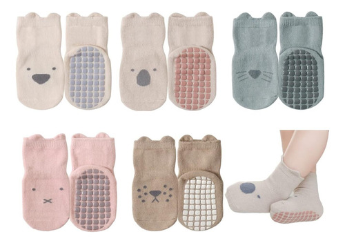 5 Pares De Calcetines Antideslizantes Para Niños Pequeños Y