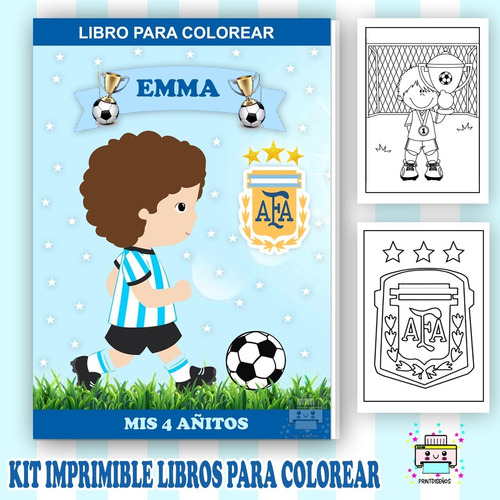 Kit Imprimir Librito Pintar Personalizado Argentina Mundial