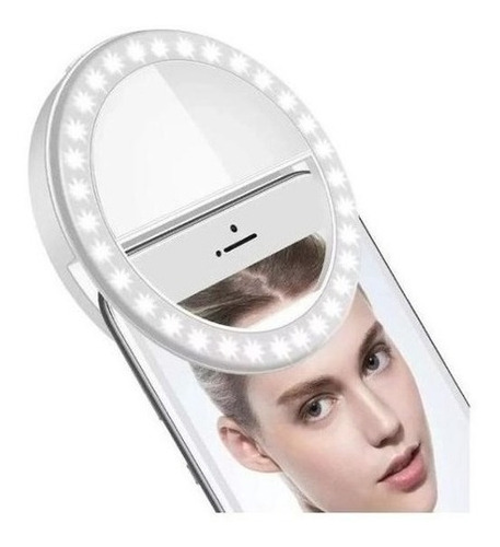 Aro De Luz Led Recargable Portátil Clip Celular Usb Color Blanco