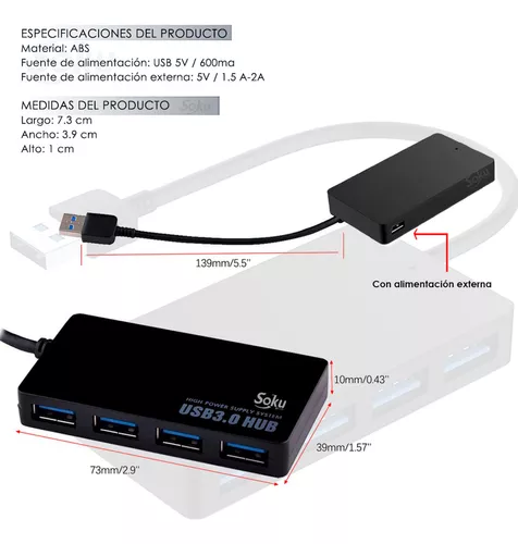 Concentrador USB 3.0, concentrador USB vienon de 4 puertos USB Splitter USB  expansor USB para laptop, Xbox, unidad flash, disco duro, consola