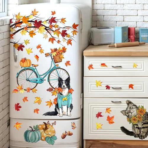 59pcs Ventosas De Otoño Ventanas 9 Hojas, Perros Y Gat...