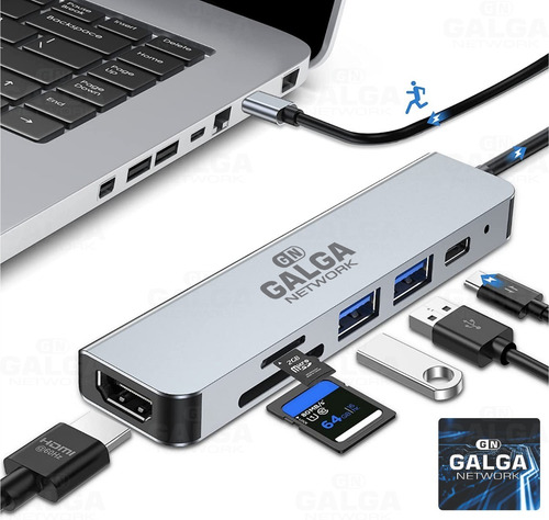 Imagen 3 de 9 de Adaptador Hub Multipuerto 6 En 1 Tipo C Hdmi Mac Pc Android