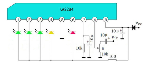 Circuito Ka2284 Vumetro 9 Pines 18v 5 Leds Sip-9 (4 Pzs) (Usado)
