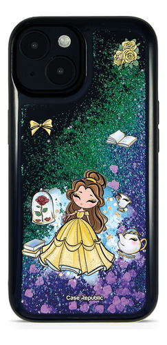 Funda Celular Para iPhone Bella Disney Liquida Black Glitter