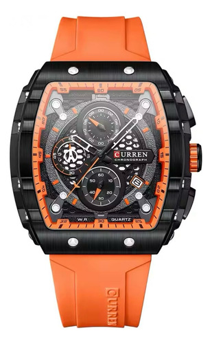 Reloj Pulsera Curren 8442 Con Correa De Silicona Color Naranja - Fondo Negro