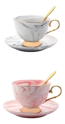 Juego De 2 Tazas Y Platillos De Café Con Esmalte De Color,