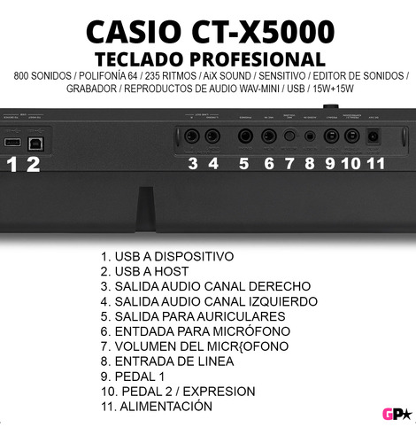 Teclado Profesional Casio Ct-x5000 Usb 61 Teclas Funda