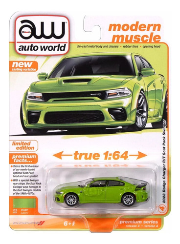 Auto World Modern Muscle 2023 Dodge Charger R / T Scat Pack Color Verde Lima