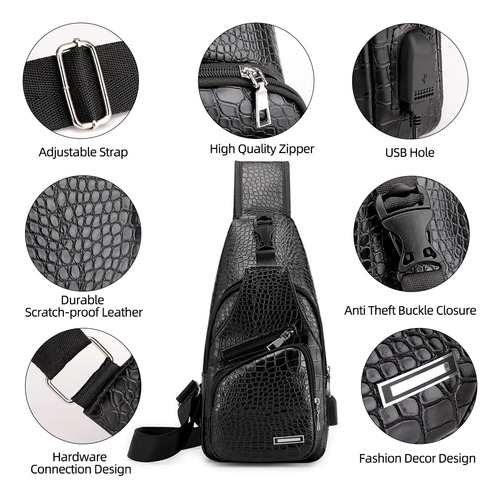 Mochila Bandolera De Cuero Para Hombre Con Puerto Usb