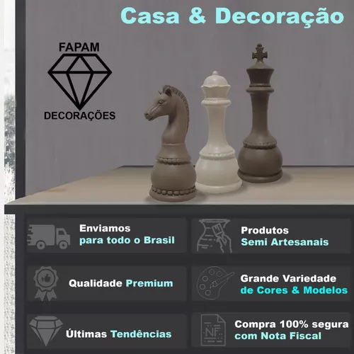 Peça De Xadrez Rei Rainha Cavalo Decoração Cerâmica Creme