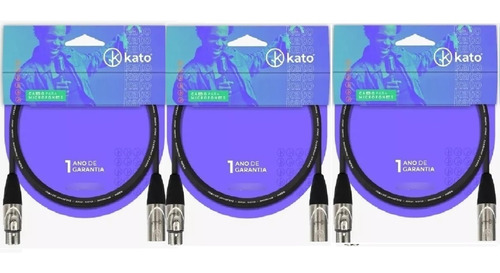 Kit 3 Cabos Kato De Microfone K2 Xlr Xlr Preto 10 Mt (3 Un)