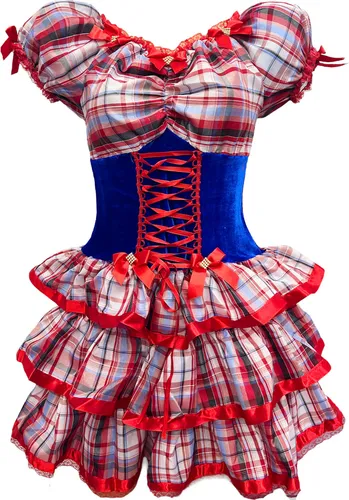 Vestido Festa Junina Caipira Xadrez Adulto Azul S o Jo o Frete
