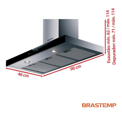 Coifa Parede Brastemp 90cm Tbox 03vel Turbo Bae90ar