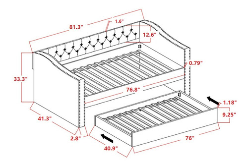 Imagen 5 de 5 de Cama Canguro Individual, Daybed Color Gris Con Estoperoles