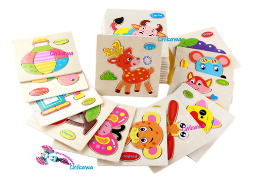 10 Rompecabezasa Figura Bloques, Madera, Niños Pequeños