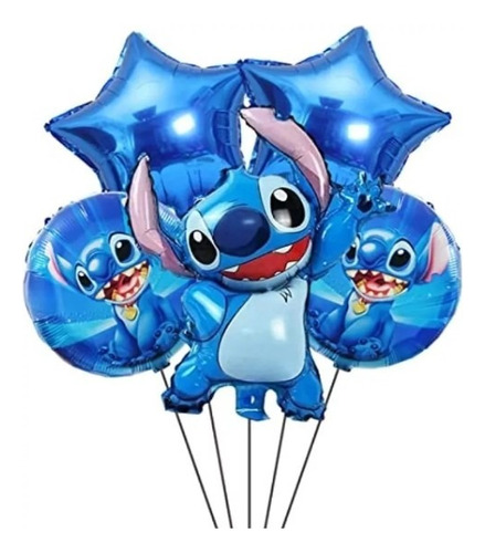 Globo Stitch Metalizado Bouquet Globos Paquete X5unidades