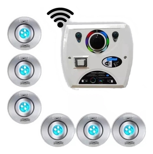 Kit 6 Hiper Led 9w Rgb 50mm Frontal Inox + Four Fix 81w Wifi