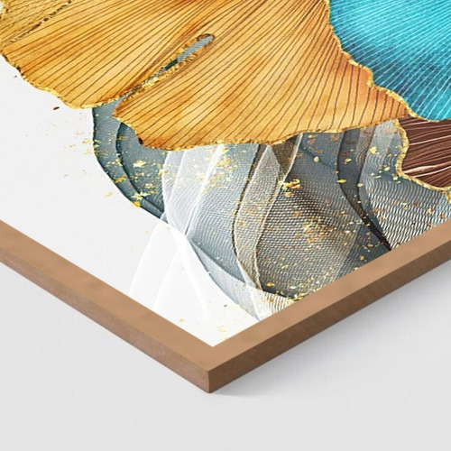 Imagen 3 de 5 de Cuadro Decorativo Mural Triptico Petalos Dorados 126x60 Mdf