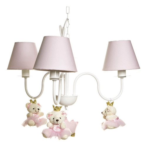 Lustre 3l Simples Com 3 Ursinhas Princesas Quarto Bebê