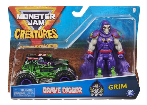 Monster Jam Grave Digger C/figura Grim Esc 1:64 - Creatures