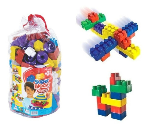 Brinquedo Super Blocks 80 Peças P/ Montar-2500 World Blocks