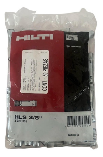 Taquete Expansor Z Hilti 3/8 Bolsa Con 50pzs Para Broca 5/8