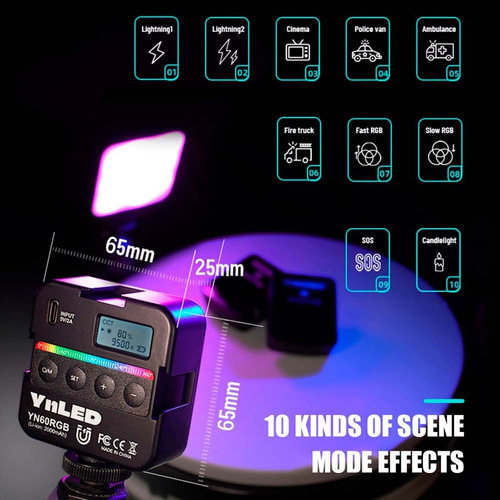 Foco Led Rgb Yongnuo Yn60 Para Cámara Y Celular | 2000mah. Negro