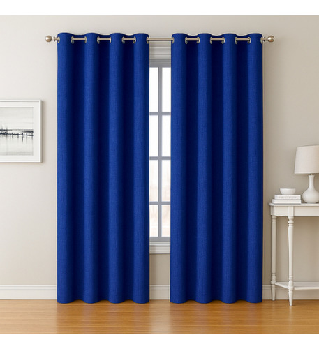 Cortina Imperial Lino Blackout 2pzs 240cm Alto X 150cm Ancho Azul