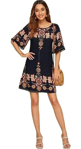 Vestido Bohemio Floral Vintage Corto Manga Larga Girlboss