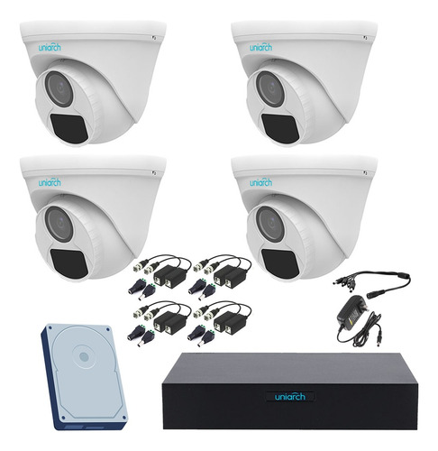 Kit De Video Vigilancia Uniarch Hd 4 Canales 2mp 1 Tb Baluns Color Blanco