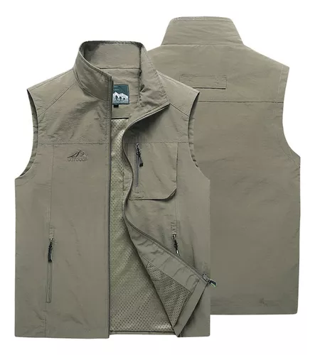 Chaleco militar de trabajo con 10 bolsillos para hombre, chaleco de viaje  de safari, chaqueta de cuero