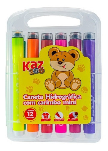  Canetinha Hidrografica 12 Cores Brush Pen Mini Com Carimbo