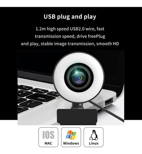 Webcam 1080p Con Luz Ajustable.micrófonos Reductores De Ru