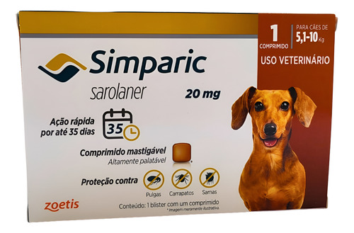 Simparic Zoetis 20mg Cães 5-10kg - 1 Comprimido