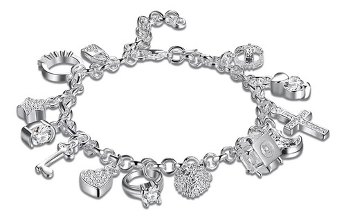 Pulsera Luna Y Corazón Plata 925